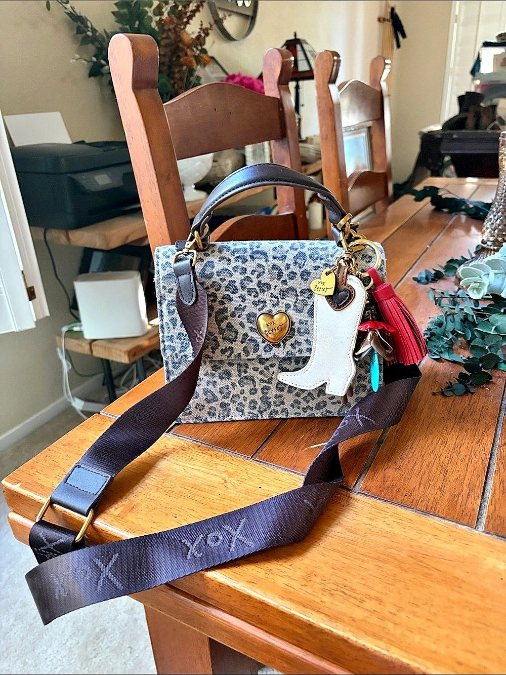 Betsey Johnson Leopard Print Crossbody Bag in Gray & White